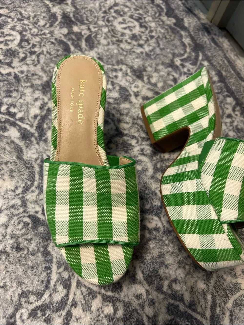 Kate Spade New York Ibiza green/white gingham Platform Sandals